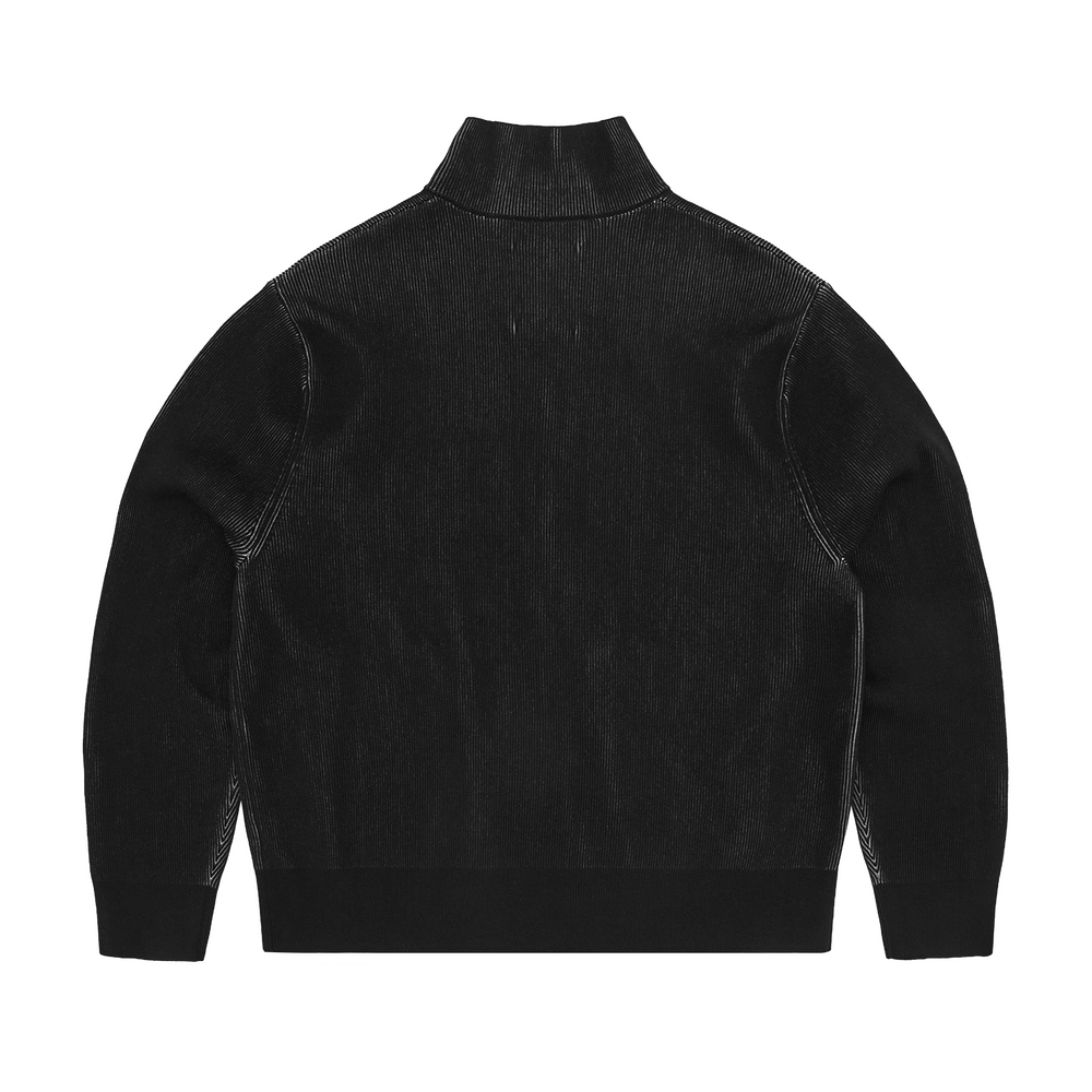 2 TONE RIBBED KNIT ZIP UP [BLACK]