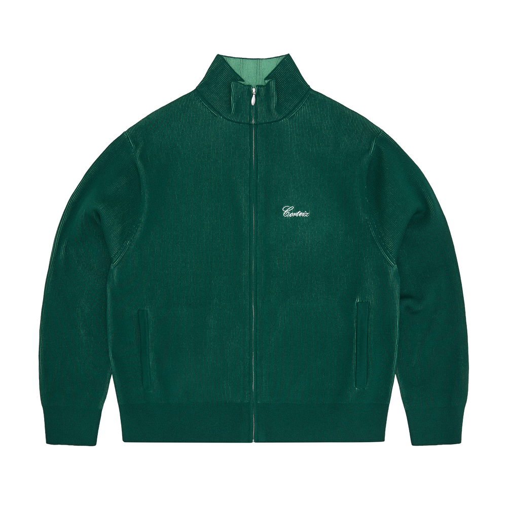 2 TONE RIBBED KNIT ZIP UP [GREEN]