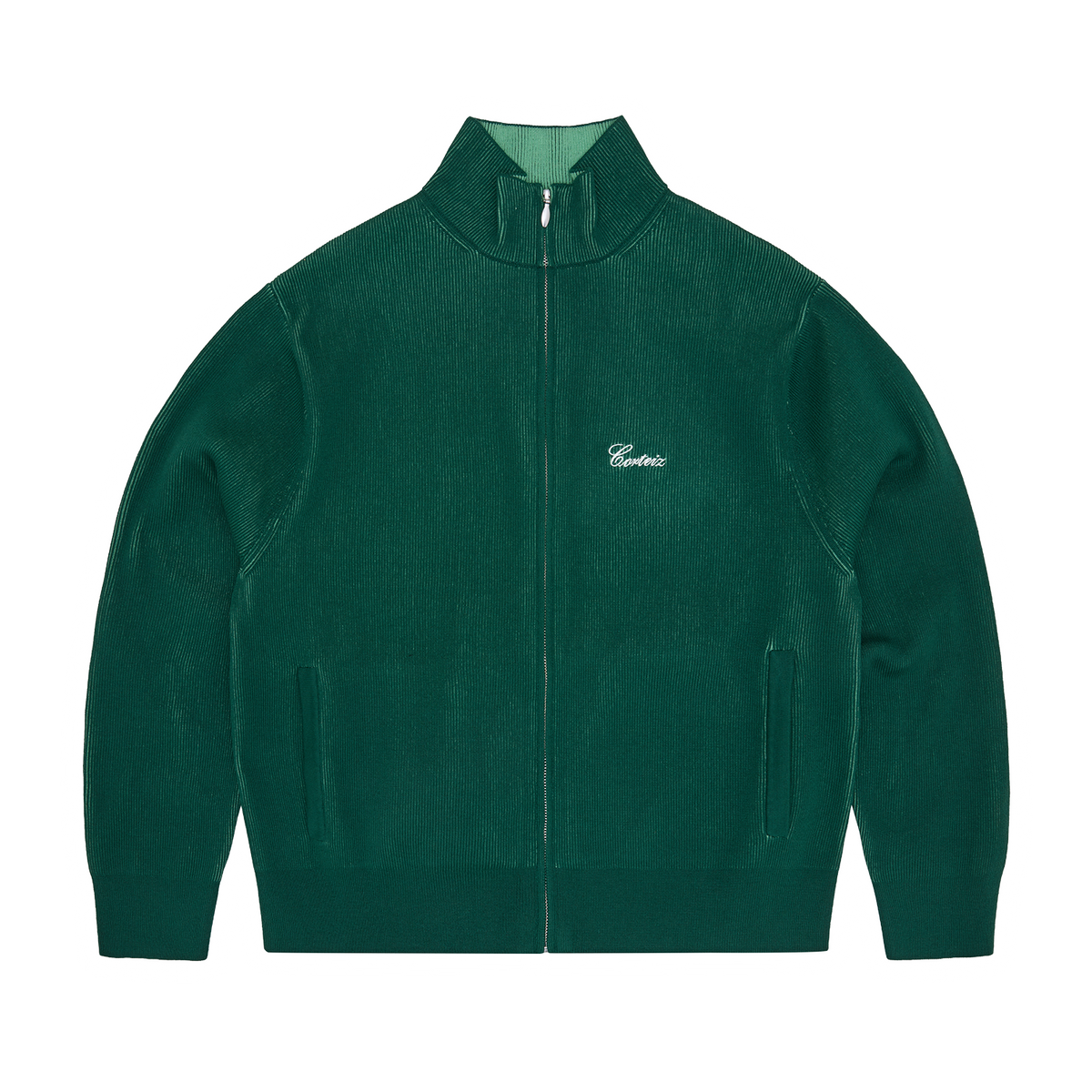 2 TONE RIBBED KNIT ZIP UP [GREEN]