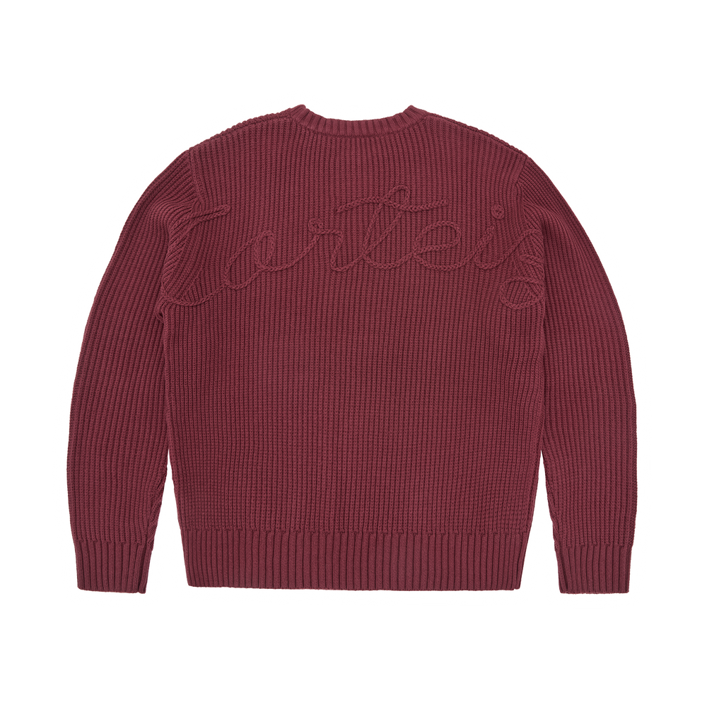 CROCHET APPLIQUE KNIT CREW [BURGUNDY]