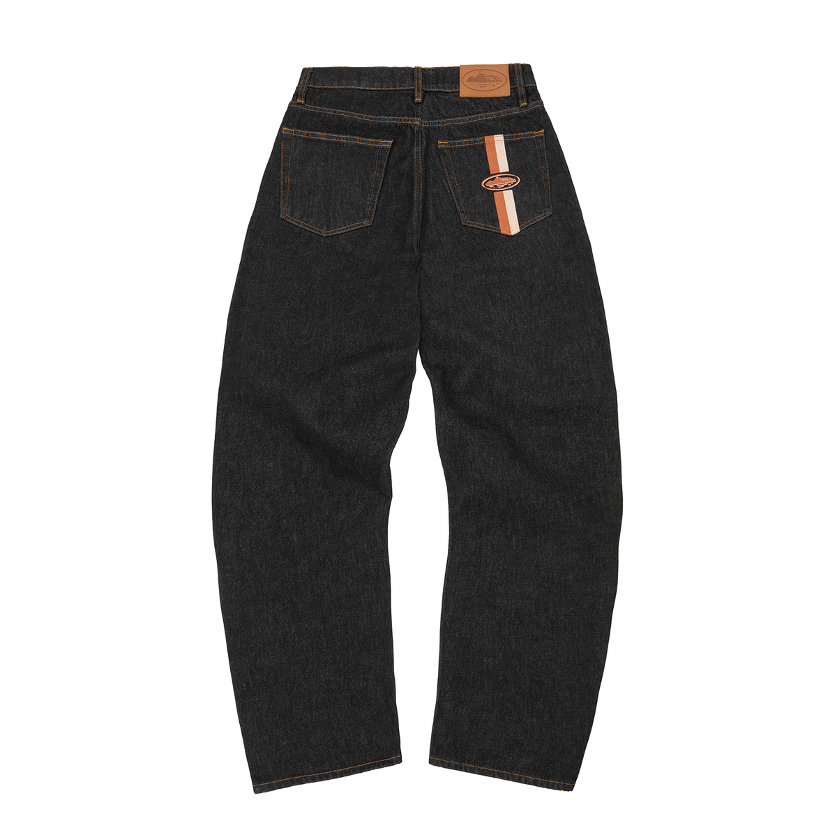 DUAL STRIPE BAGGY JEANS [WASHED BLACK]