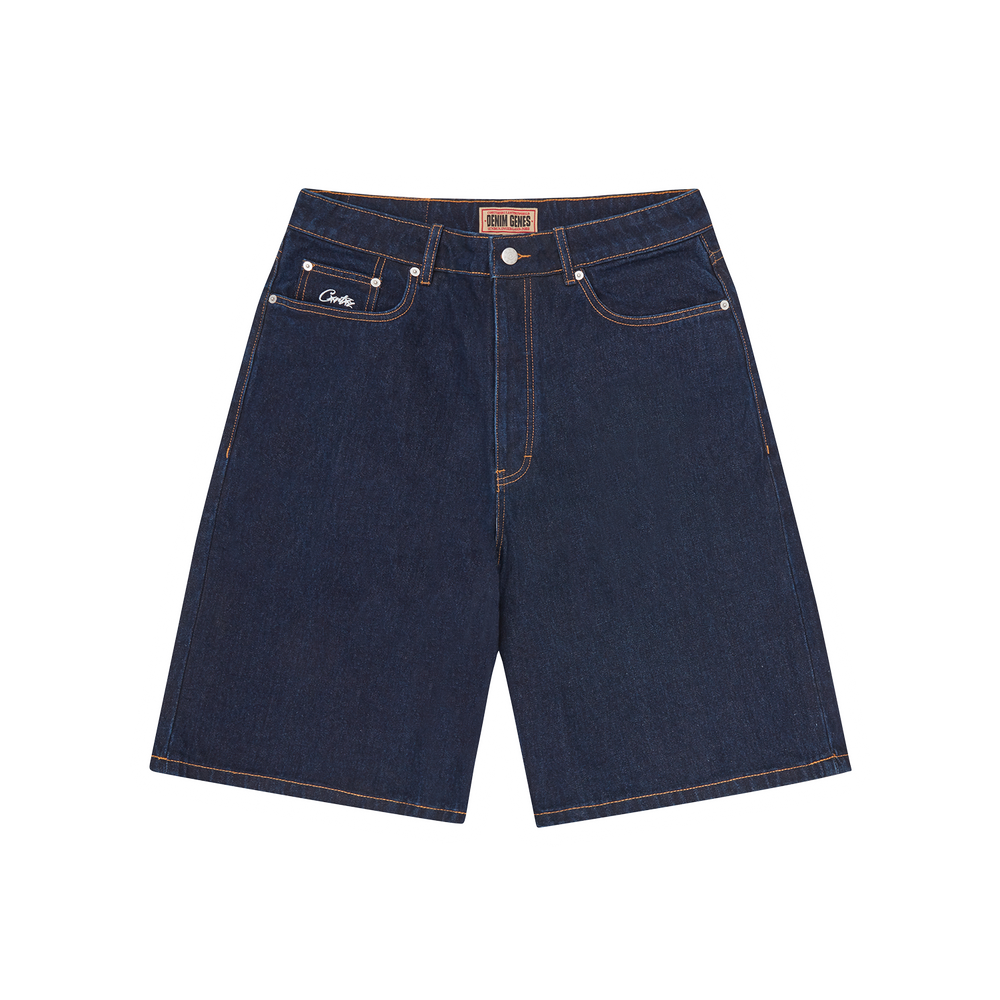 DUAL STRIPE DENIM SHORT [WASHED INDIGO]