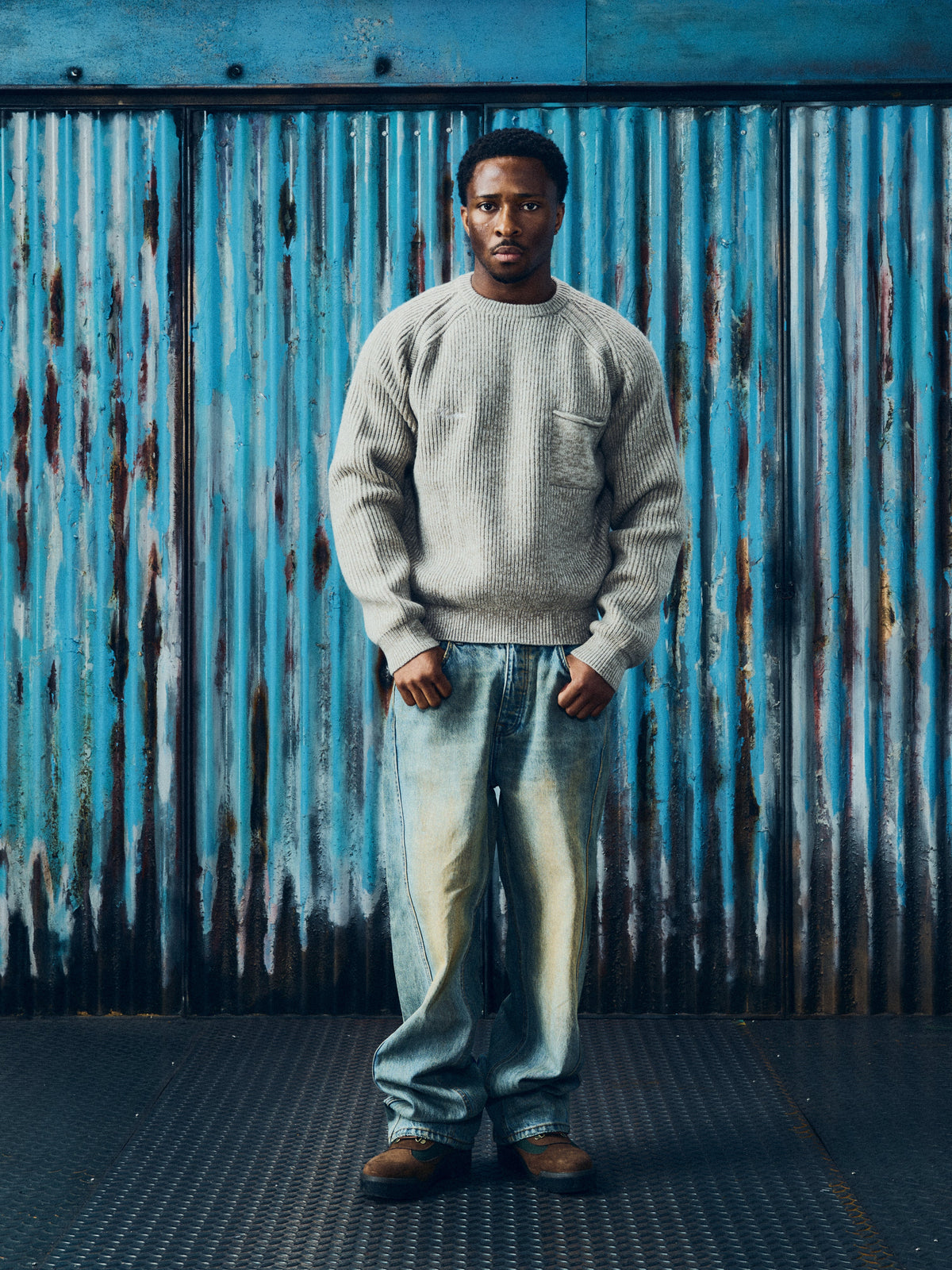 SCRIPT POCKET KNIT SWEATER [OATMEAL]
