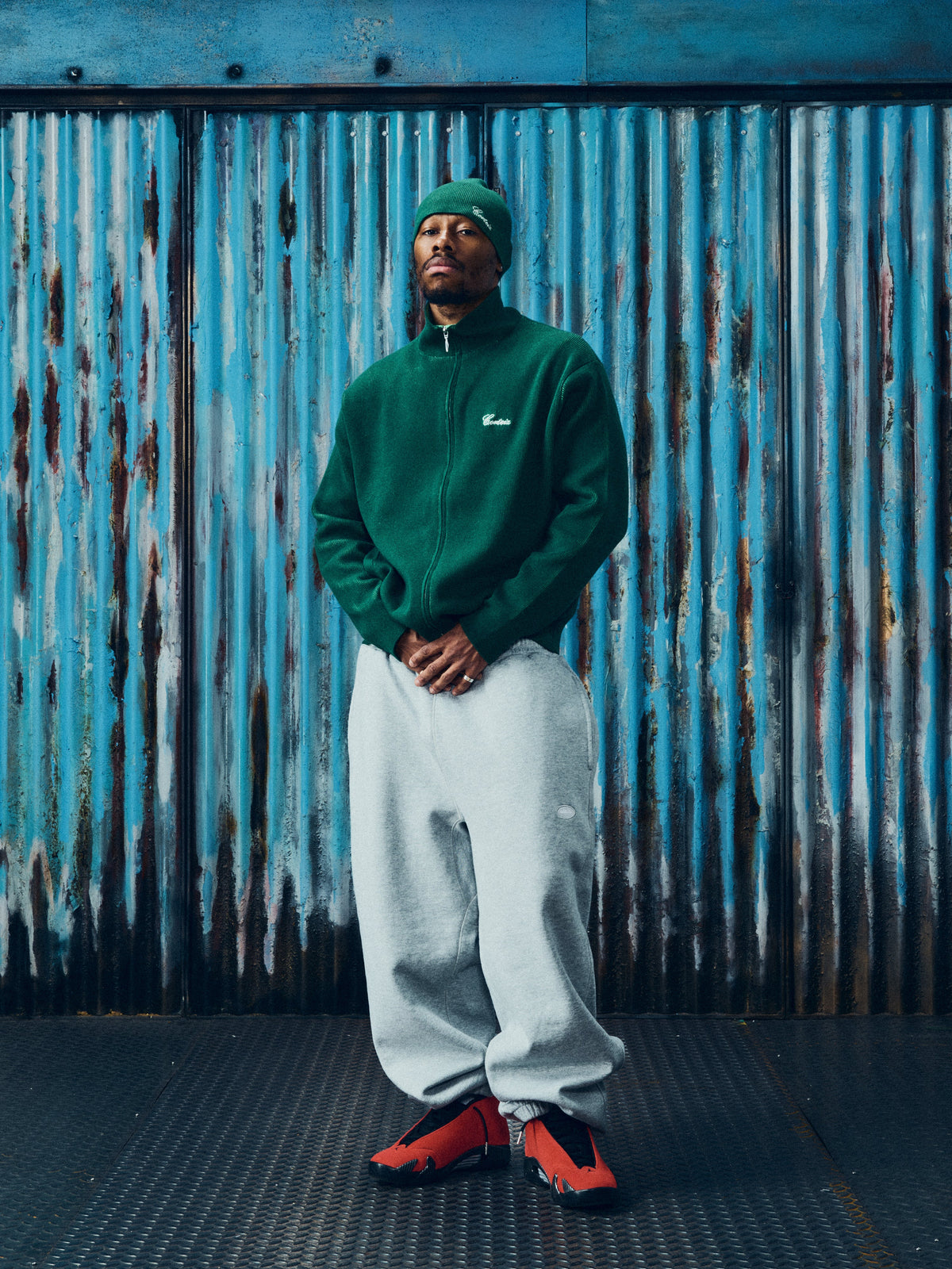 2 TONE RIBBED KNIT ZIP UP [GREEN]