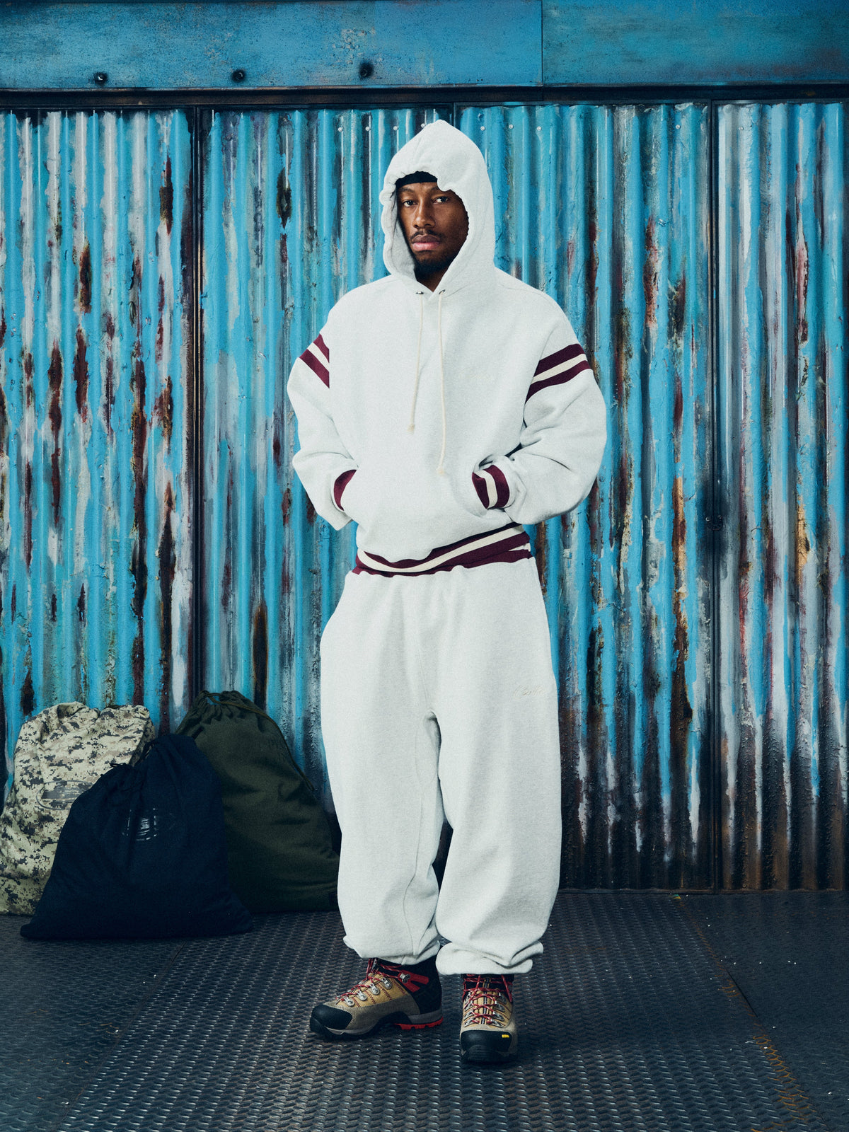HMP STRIPE RIB SWEATPANT [LIGHT HEATHER]