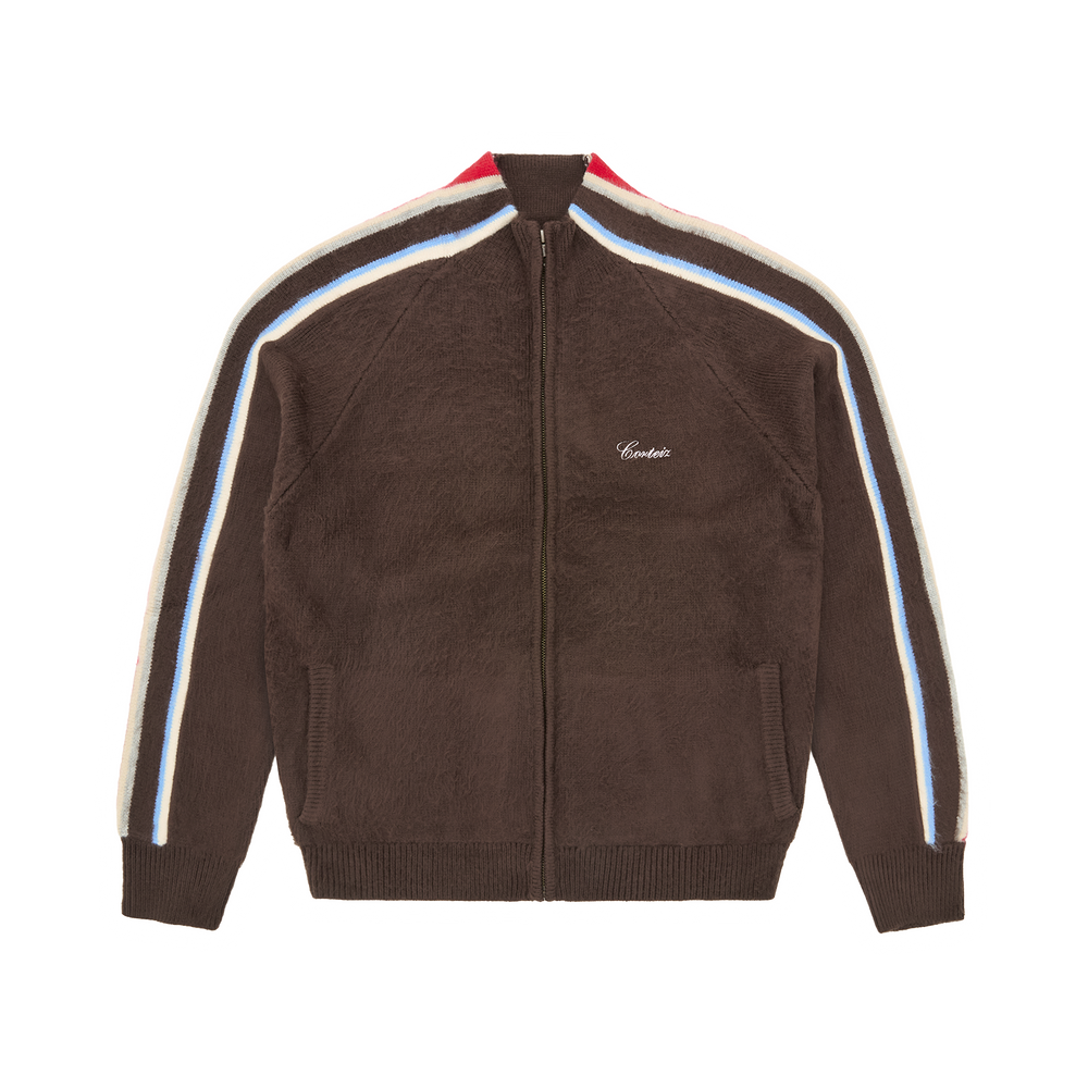MULTI STRIPE KNIT ZIP UP [BROWN]