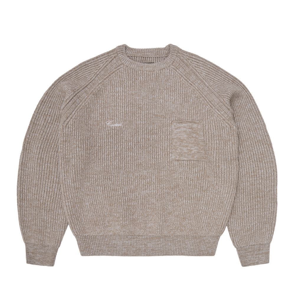 SCRIPT POCKET KNIT SWEATER [OATMEAL]