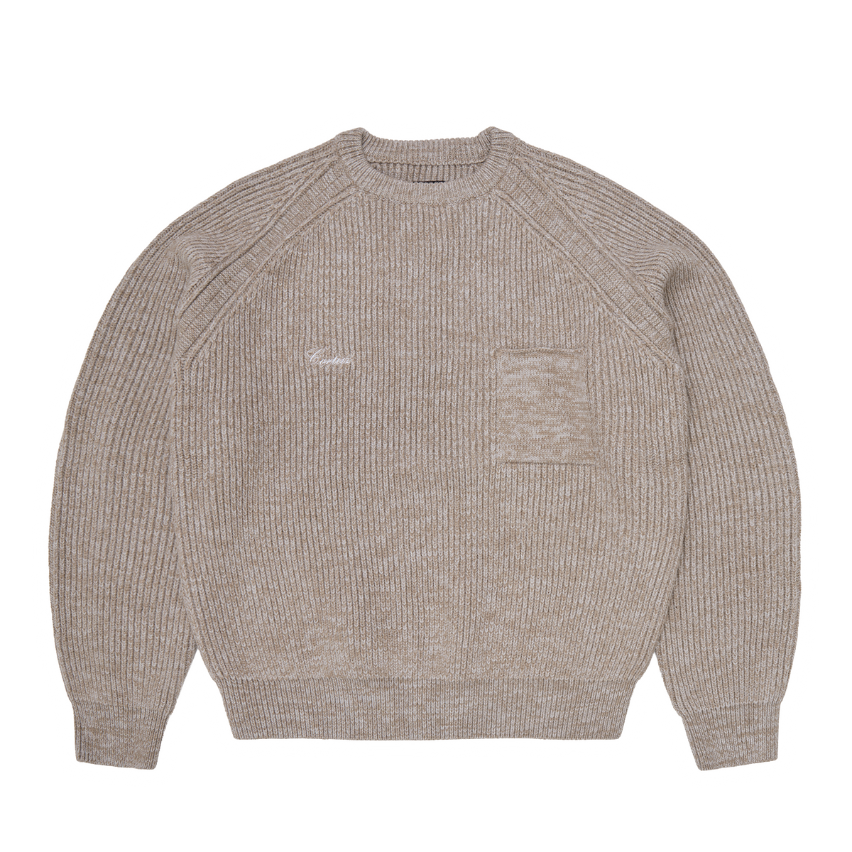 SCRIPT POCKET KNIT SWEATER [OATMEAL]